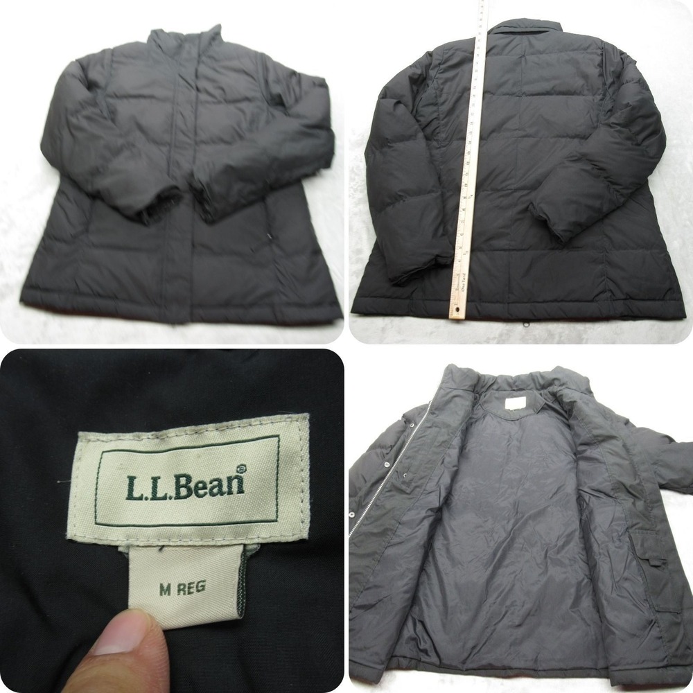 LL Bean Down Jacket Mens Medium Black DownTek Insulated Full Zip Puffer VTG